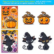 6 Sheets Halloween DIY Make Your Own Stickers, Witch, Ghost, Black Cat & Pumpkin Character, Kids Craft Stickers For Party Game, Favor Gift - Multicolor - View 5