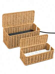 1 st förvaringsbox för grenuttag på skrivbord, vävd textur, nordisk lantstil, plastmaterial, lämplig för sovrum, kan förvara grenuttag och kablar, vardagsrumsdekor, höstdekor för hemmet, rumsdekoration - Multifärgad - Visa 10