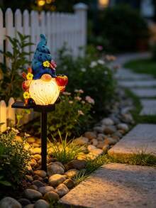 1pc Resin Gnome Solar Garden Stake Light, Fairy Statue Landscape Light, Waterproof Outdoor Decorative Light, Suitable For Lawn, Patio, Yard, Pool, Garage, Christmas Holiday Atmosphere Decoration - Multicolor - View 6