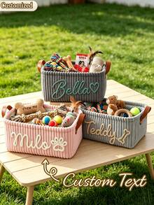 Customizable Storage Basket Personalized Dog Toy Bin Corduroy Pet Storage Basket With Name Customization Portable Handle Desktop Storage Clothing Storage Home Decor Perfect Gift Laundry Basket - Multicolor - View 4