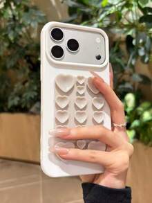 3D愛心吸盤Apple手機殼，紓壓手機保護殼，可愛美感女性女孩學生禮物，適合情人節/生日禮物，相容於Apple 17/17 Pro/17 Pro Max、16/15/14/13/Pro/Pro Max-Apple 17 Pro Max手機，Apple 16手機殼，可愛甜美手機配件，適用於日常通勤、約會與旅行使用 - 白色 - 查看 7