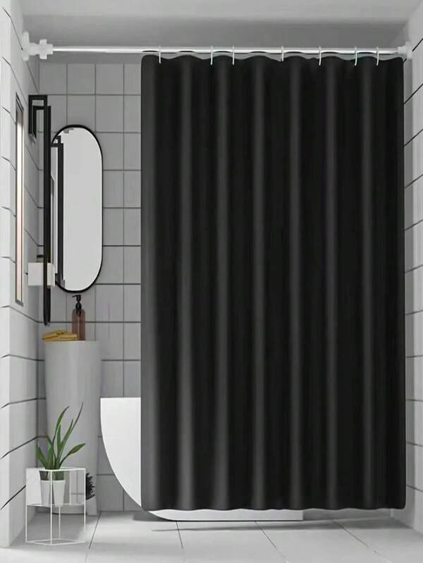 [Peva Material]All-Season Bathroom Decor, Suitable For Bathroom, Privacy Barrier, Quick Dry And Washable, Light-Blocking, Different Sizes Available 1pc Black Solid Color Waterproof Shower Curtain, Bathroom Accessories, Waterproof And Moisture-Proof, Machine Washable, Suitable For Bathroom/Balcony Partition, Bathroom Curtain, Solid Color Style
