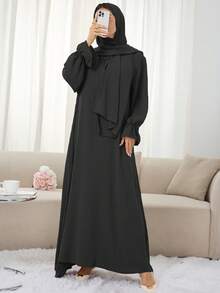 1 buah Gaun Muslim Elegan Ukuran Besar dengan Manset Berlipit dan Desain Lipatan Depan, Gaya Klasik Serbaguna, Mudah Dipadukan dengan Pakaian Islami, Khimar, dan Jubah Abaya Apa Pun - MultiWarna - View 7