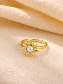 1Pc Fashion Sun Opal Fingertip Spinner Ring, Gold Geometric Open Ring For Women, Relieve Anxiety, Exquisite Jewelry Birthday Gift - Yellow Gold - View 11