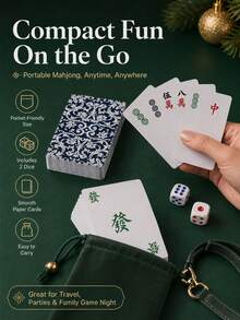 Portable 432pcs Chinese Mahjong And Playing Cards Set, Waterproof Resin Mahjong Tiles And Plastic Cards, Multi-Color, Suitable For Travel, Camping, Beach, Office, Home, Party Game Night, Adult Players Birthday And Christmas Gift - A - View 6