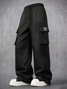 Men's Summer Lightweight Casual Sports Multi-Pocket Cargo Pants, Simple Fashion Outdoor Long Pants Black Fall - Black - View 4