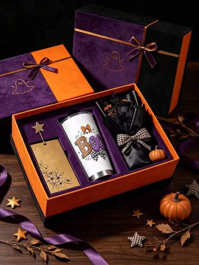 1pc/5pcs 20oz Halloween Boo Ghost Leopard Print Plaid Bow Pattern Stainless Steel Insulated Travel Mug, Autumn Holiday Gift