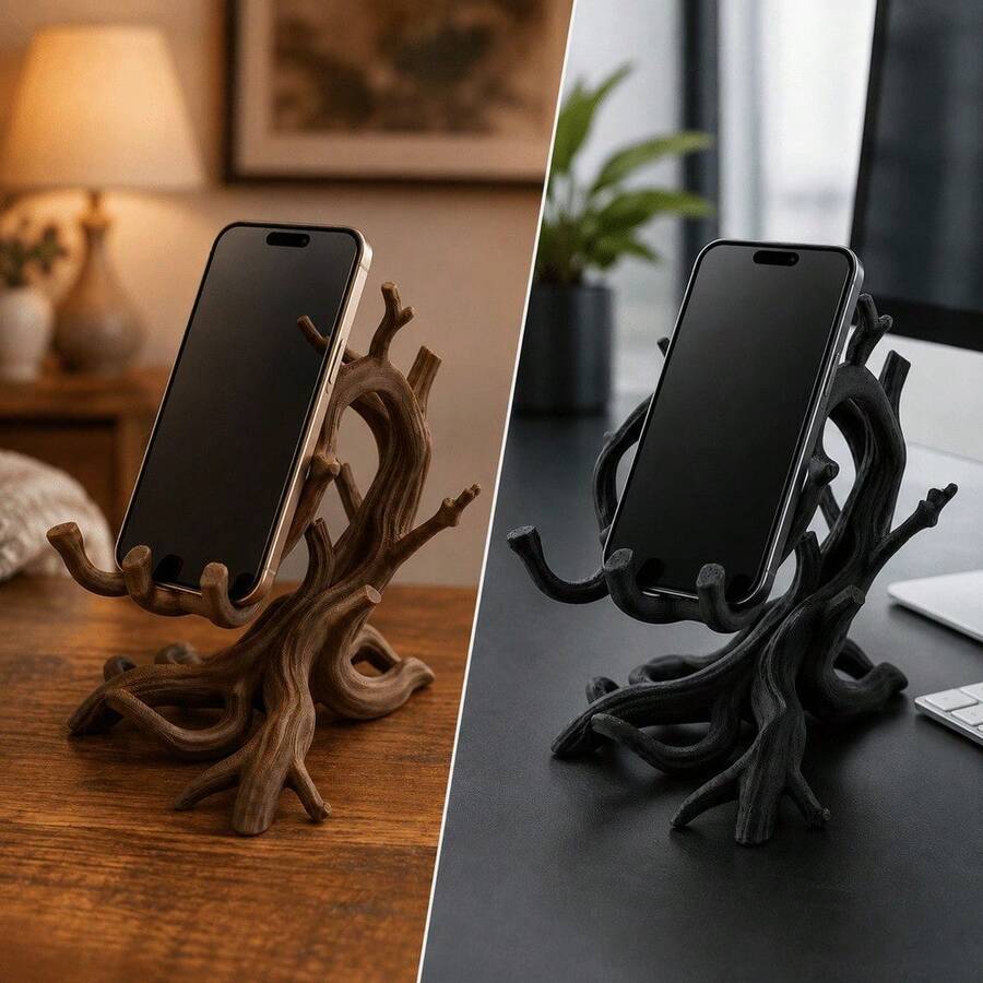 Root Shape Phone Stand, Nature Inspired Desktop Phone Holder, Stable Handsfree Viewing Stand For Video Calls, Streaming & Recipes, Decorative Phone Cradle For Home & Office - A - View 1