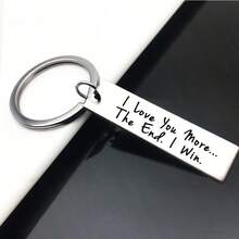 1pc Silver Stainless Steel Keychain, Engraved "I Love You More, The Ending Is I Win", Humorous Couple Keychain, Valentine's Day Birthday Funny Gift - Silver - View 2
