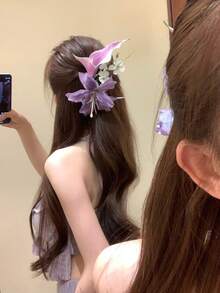 1pc Purple Calla Lily Artificial Flower Hair Clip, Fabric Bouquet Hair Accessory For Banquet, Outing, Spring/Summer - Lilac Purple - View 3