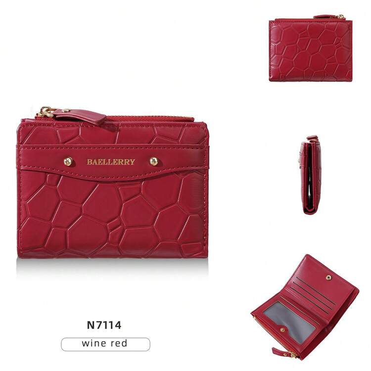 1pc-Baellerry Stone Pattern Women's Short Wallet, PU Leather Mini Bifold Wallet With Zipper Coin Pocket, Multiple Card Slots Transparent ID Window Snap Closure Card Holder, Lightweight Portable Wallet, Suitable For Travel, Vacation, Outdoor Shopping, Daily Commute, Women's Daily Preferred Gift - Multicolor - View 13