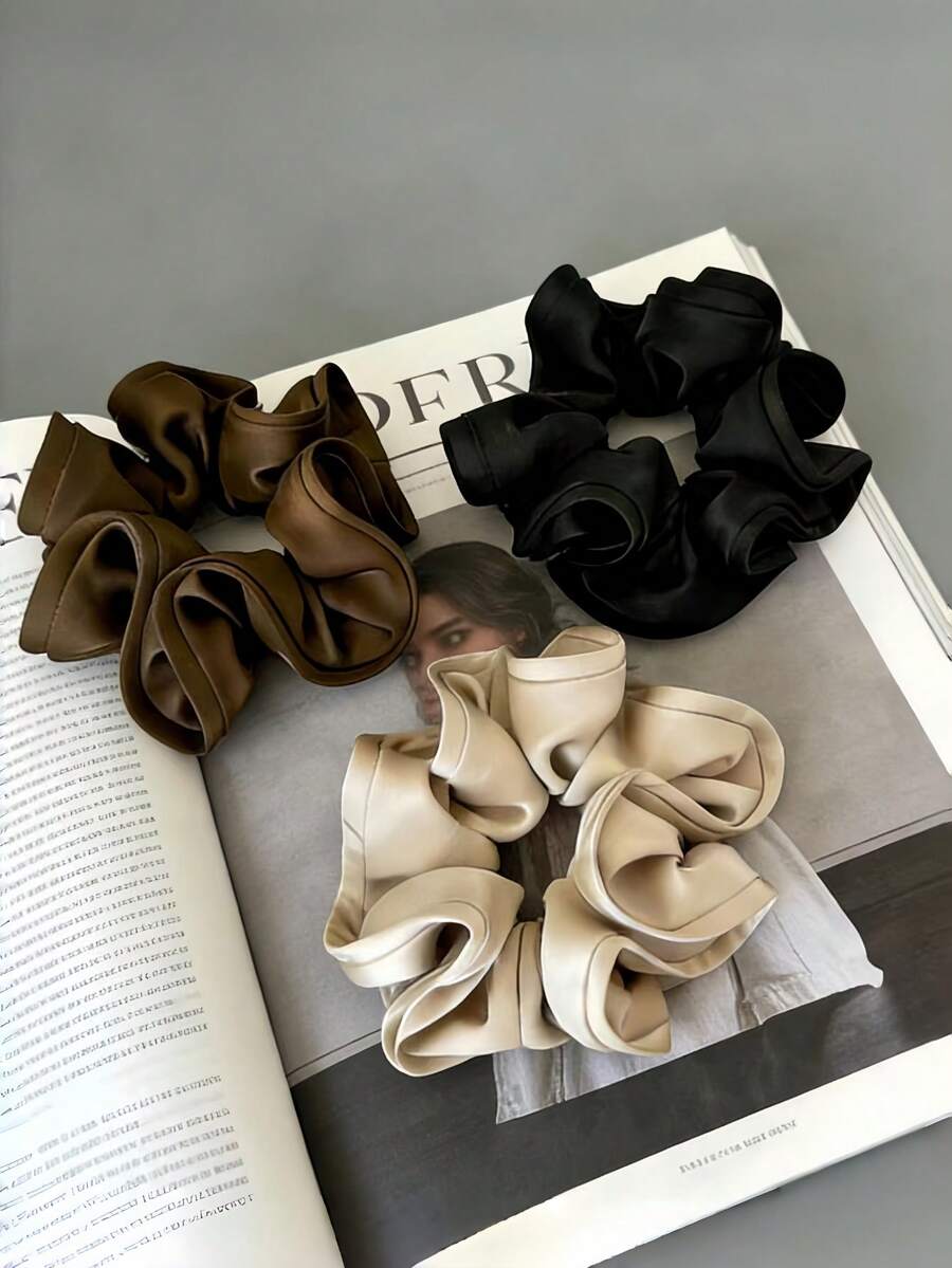 3Pcs Women's Champagne, Black, Brown Fashion Versatile Hair Ties, Suitable For Bathing, Washing Face, And Styling - Multicolor - View 1