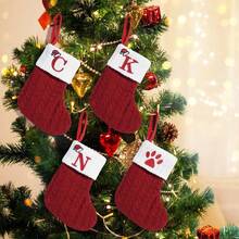 1pc Cute Letter Christmas Sock Decoration Creative Christmas Tree Hanging Ornament Woolen Knitted Socks Decor Prop - A - View 4