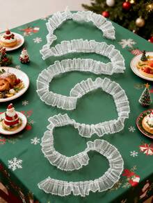 1pc White Ruffled Mesh Ribbon Garland Christmas Tree Swag Trim Xmas Mantel Fireplace Stair Handrail Window Party Backdrop Festive Hanging Streamer Holiday Home Layout Decor Winter Scene Ornament Decorative Accessory - Multicolor 4 - View 5