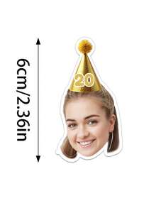 UNICCUT Customized Luxury Birthday Hat With Photo & Age Sticker, Personalized Face Photo Label Sticker, Birthday Party Decoration Gift Card, Prom, Birthday Party Decor, Holographic - Multicolor - View 3
