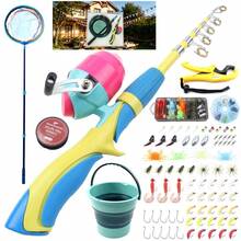 Complete Fishing Kit With Telescopic Fishing Rod And Closed Face Reel, Portable Fishing Gear Set With Fishing Line, Lures, Hooks, Net, Bucket And Accessories, Gift Box Outdoor Fishing Starter Set - Yellow - View 2