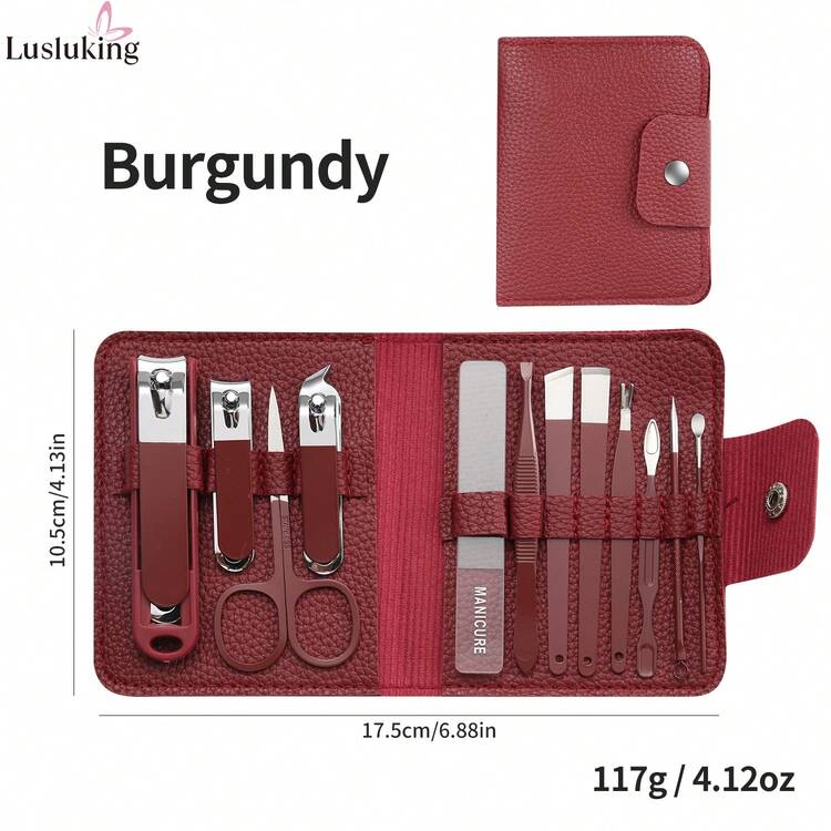 LUSLUKING 12Pcs/Set Nail Clippers Set Complete Set Stainless Steel Fingernail Cutter Nail File Ear Spoon Eyebrow Trimmer Portable Manicure Beauty Tools Kit - Multicolor - View 9