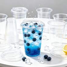 16oz/14oz Set Clear Cups With Lids, Straight Lid Iced Drink Cups, Smoothie Cups, Suitable For Cold Drinks, Juices And Milkshakes - Halloween/Christmas/Birthday Party Essentials [Reusable] - Transparent - View 5