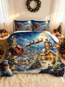 3pcs Christmas Theme, Santa Claus Reindeer Sleigh Christmas Pattern Bedding Set Comforter And Pillowcases 3 Pieces Set - Soft, Comfortable And Breathable Bedding, 200g Quilted Filling, Includes 1 Comforter And 2 Pillowcases (Pillow Inserts Not Included) - Perfect Choice For Home Or Dorm Christmas Decoration - Multicolor - View 14