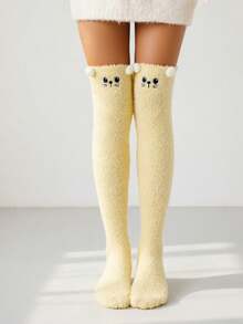 1 Pair Cartoon Pattern Knee-High Socks, Coral Fleece Long Tube Socks, Women's Thickened High-Top Socks - Multicolor - View 6