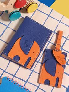 2PCS Personalized Passport Holder & Luggage Tag Set Custom Name Cute Elephant Shaped Color Block Design With Scallop Lining Passport Cover - Multicolor - View 13