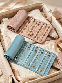 Túi đựng trang sức du lịch bằng nhung cuộn có cửa sổ trong suốt, túi lưu trữ nhung gấp gọn với ngăn khóa kéo trong suốt, túi đựng nhiều ngăn di động cho dây chuyền & bông tai, túi đựng trang sức mini sang trọng cho du lịch và sử dụng hàng ngày, đồ dùng thiết yếu cho trường học - Nhiều màu - Xem 4