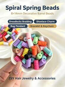 50/100pcs 8x14mm Acrylic Multicolor Spiral Barrel Beads,Cute Cylindrical Large Hole Plastic Beads,Suitable For DIY Hair Accessories And Bead Jewelry Making,Shoe Charms, Bag Chain, Bracelets,Keychains,Crafts For Adults - Multicolor - View 2
