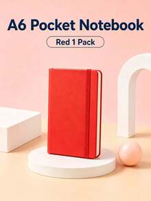 A6 Pocket Hardcover Notebook, 84 Sheets Thick Beige Paper, Premium PU Cover, Strap Design, Lined Pages, 7 Colors, Office Study Portable Memo Pad - Multicolor - View 6