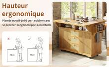 Kitchen Island Natural With Storage Adjustable Foldable Made Of Wood For Kitchen And Dining Area - 自然的 - 查看 5