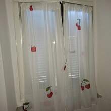 2pcs Red Cherry Pattern Sheer Curtains. The Vibrant Red Cherries With Green Stems And Leaves Allow Good Light Penetration, Creating A Fresh Fruity Style Suitable For Living Room, Dining Room And Kitchen. - Multicolor - 2pcs - View 10