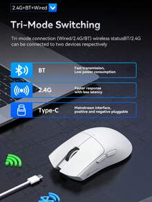 Mouse Gaming Bluetooth Nirkabel ATTACK SHARK, Daya Tahan Baterai Lama, Tiga Mode, Ringan - View 8