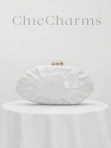 1pc European And American Women's Acrylic Evening Clutch Bag, Box Design Water Drop Shape Handbag, Fashionable Chain Crossbody Bag, Party Bag, Ball Bag, Wedding Bridal Bag, Banquet Bag, Asymmetrical Bag, Random Pattern - White - View 1