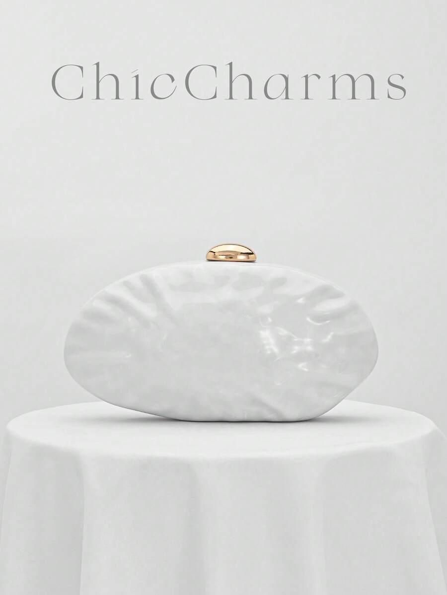 1pc European And American Women's Acrylic Evening Clutch Bag, Box Design Water Drop Shape Handbag, Fashionable Chain Crossbody Bag, Party Bag, Ball Bag, Wedding Bridal Bag, Banquet Bag, Asymmetrical Bag, Random Pattern - White - View 1