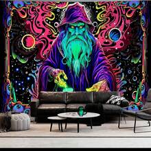 Border Wizard Tapestry Mystic Magician Money Magic Pattern Swirl Abstract Eye Cosmic Print Wall Hanging Black Base Color Aesthetic Room Backdrop Decor Cloth - Border - View 7