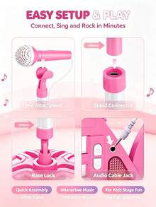 Rock Guitar Microphone Set, Made Of Hard Plastic, Built-In Interactive Sound Effects, Realistic Microphone With Adjustable Stand, Cartoon Mini Keyboard, And Cool Design, Suitable For Home Leisure Singing And Playing, Children's Music Experience, Leisure Playing And Singing, Discovering Musical Interest - Multicolor - View 7