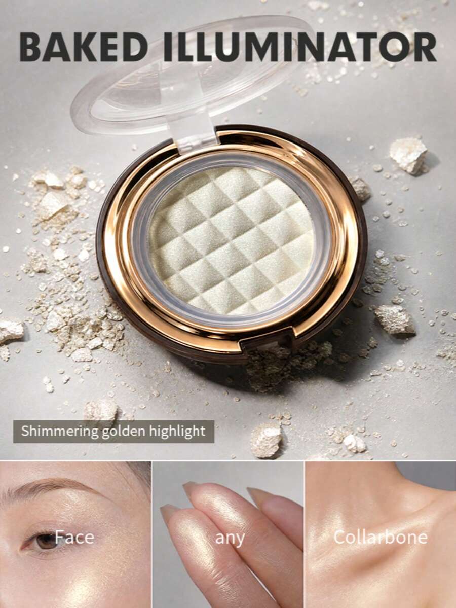 Phấn highlight nướng CHARMACY Radiant 1 hộp màu trơn, độ bóng cao, nhũ mịn, dạng nén chần bông sang trọng, bột vàng trong suốt, tạo hiệu ứng căng mịn rạng rỡ, đa năng cho tạo khối mặt và cơ thể, phù hợp Halloween, tiệc tối, cô dâu, Giáng Sinh, mùa đông, mùa thu