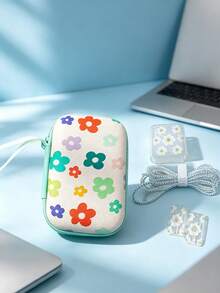 6pcs Fresh Floral Pattern Data Cable Protection Storage Bag Set, Charger Data Cable Protective Sleeve Tangle-Free Cord Transparent Printed Hard Shell Anti-Pressure Portable Earphone Data Cable Storage Bag, Girly Pastoral Floral Highly Attractive Digital Accessories Organizer Storage Full Set - Multicolor - View 10