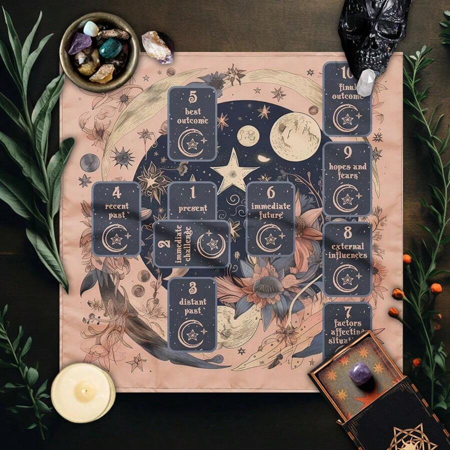 1 buah Kain Altar Tarot dengan Susunan 10 Kartu, Taplak Meja Pembacaan Tarot Astrologi Bunga Bulan, Dekorasi Ramalan Sihir, Alas Tarot - MultiWarna - View 1