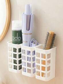 Curling Iron Storage Box, Hair Dryer Holder, Straightener Organizer Rack, Divided Storage, Strong Load-Bearing, No-Drill Design, Moisture-Proof, Wall-Mounted, Plastic Material, Multi-Function Storage Rack - Multicolor - View 3