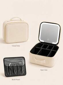 LED Makeup Mirror Cosmetic Bag, Large Capacity Cosmetic Storage, 3 Color Lights, Dimmable Touch Control, Adjustable Dividers, Portable Travel Cosmetic Organizer, Skincare, Brushes & Cosmetics, Gift For Girls And Women - Multicolor - View 7
