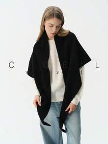 1pc Solid Color Fashion Elegant Lady Style Versatile Wool Knitted Triangle Scarf Shawl For Autumn/Winter Daily Wear - Flower Coffee - View 7