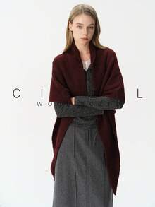 1pc Solid Color Fashion Elegant Lady Style Versatile Wool Knitted Triangle Scarf Shawl For Autumn/Winter Daily Wear - Flower Coffee - View 3