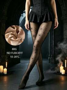1pc Halloween Limited Spider Web Pattern Black Faux Sheer Tights, Soft Breathable High Elasticity Non-Constricting, Party Essential Multi-Scenario Outfit (Thermal Lined/Non-Thermal Lined) - Multicolor - View 10