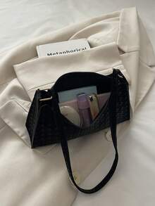 1pc Black Solid Color PU Baguette Shoulder Bag For Women - Black - View 6