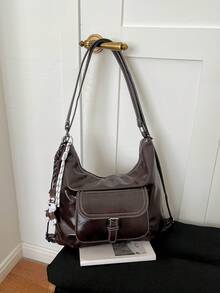 Fashion Versatile Textured Hobo Bag With Pendant, Multiple Carrying Ways, Lightweight Practical Women's Shoulder/Crossbody Bag For Shopping And Daily Outings - Multicolor - View 4