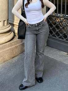 Plus Size Casual Flared Jeans, Elegant Fashionable Outdoor,Halloween, New Year, Country Fall - Grey - View 6