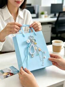 Vigour Summer Coastal Ocean Theme Faux Pearl Beaded Keychain, Natural Shell & Conch Bag Charm With Light Blue Ribbon, Heart-Shaped Carabiner Backpack Pendant, Gift - Multicolor - View 8
