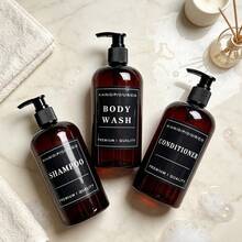 3pcs Soap Dispenser Bottle 500ml, Refillable Shampoo Body Wash Conditioner Empty Press Pump Storage Container For Home Bathroom Hotel - Short, Rounded Shoulders - View 6