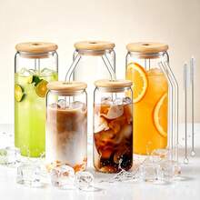 24pcs/Set Glass Cups With Lids And Straws, 16oz Glass Coffee Cups, Iced Coffee Cups With Lids And Straws, Suitable For Home Gatherings, Parties, Weddings And Mother's Day Gifts - Clear - View 10
