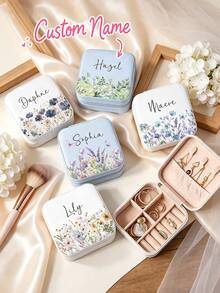 Personalized Beige Jewelry Box, Customizable Name Travel Jewelry Box, Suitable For Bridesmaids, Couples And As Gifts; Equipped With Fabric Lining And Zipper Closure, Combines Storage Function; Suitable As Valentine's Day, Christmas, Birthday Gifts Or Thoughtful Gifts For Her; Portable Design, Unique Gift For Women, Men, Sisters Or Close Friends. - Multicolor - View 8